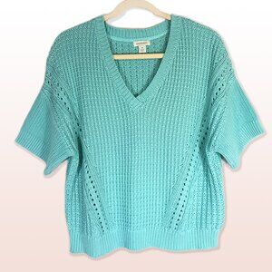 Sundance Pristine 100% Cotton Cable Knit Seagreen Short Sleeved Sweater Size M